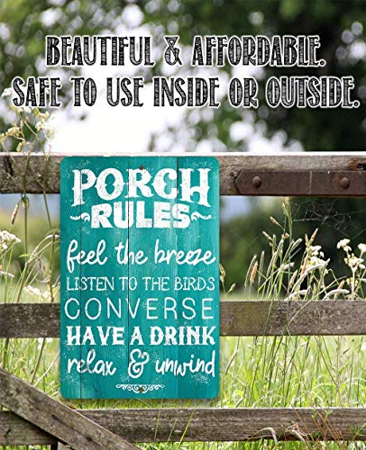 Porch Rules Sign - Great Signs For Patio And Front Porch, Backyard And Garden Decor, Great Housewarming Gift For Family Friends, 8X12 Use Indoors Or Outdoors Durable Wood Style Look Metal Sign #TOP3