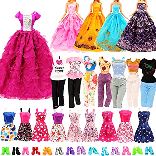 Miunana Lot 25 Items Handmade Doll Clothes includ 1 Doll Weeding Dress 2 Doll Dress 10 Doll Skirt 2 Tops and Pants 10 Doll Shoes for 11.5 Inch Girl Doll