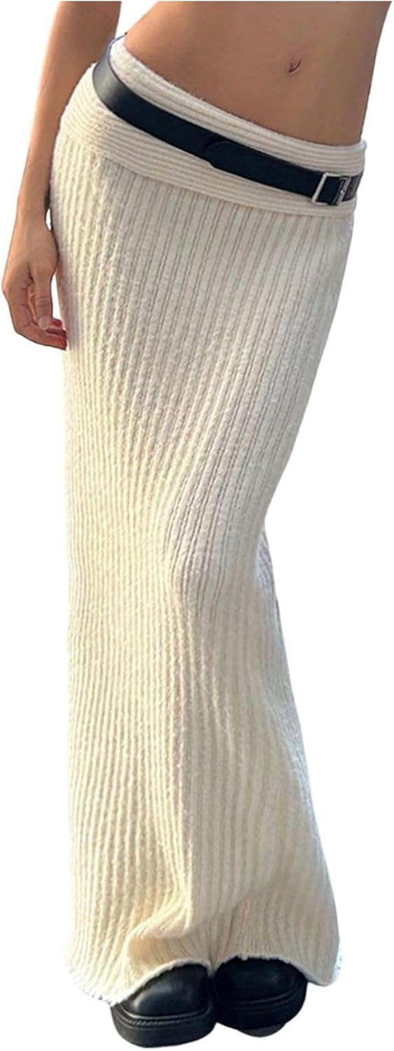 MakeMeChic Women's Knit Sweater Maxi Skirt Low Waisted Fishtail Long Skirts