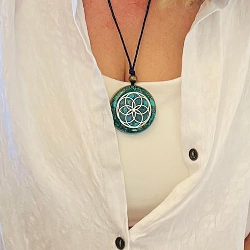 Miniatura 3 de Orgone Necklace by Seed of Life - Healing Crystals Stones - Protection - SBB Coil-Orgonite Pendant Gems Turquoise, Moonstone, Rose Quartz,