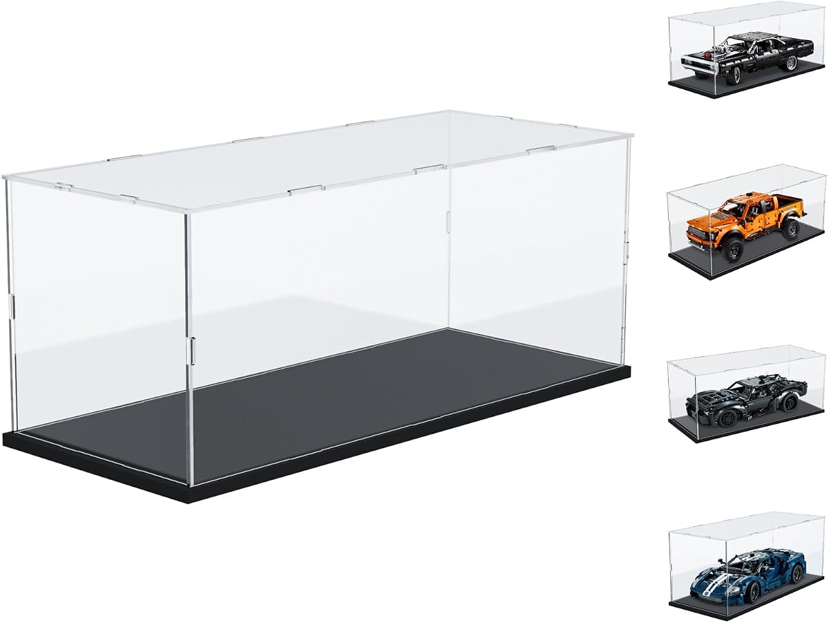 Choowin Acrylic Display Case for Lego Car Dodge Charger Batmobile Jazz Quartet - Thickened Clear Acrylic Display Box for Collectibles - Dustproof, Assemble, Black Base
