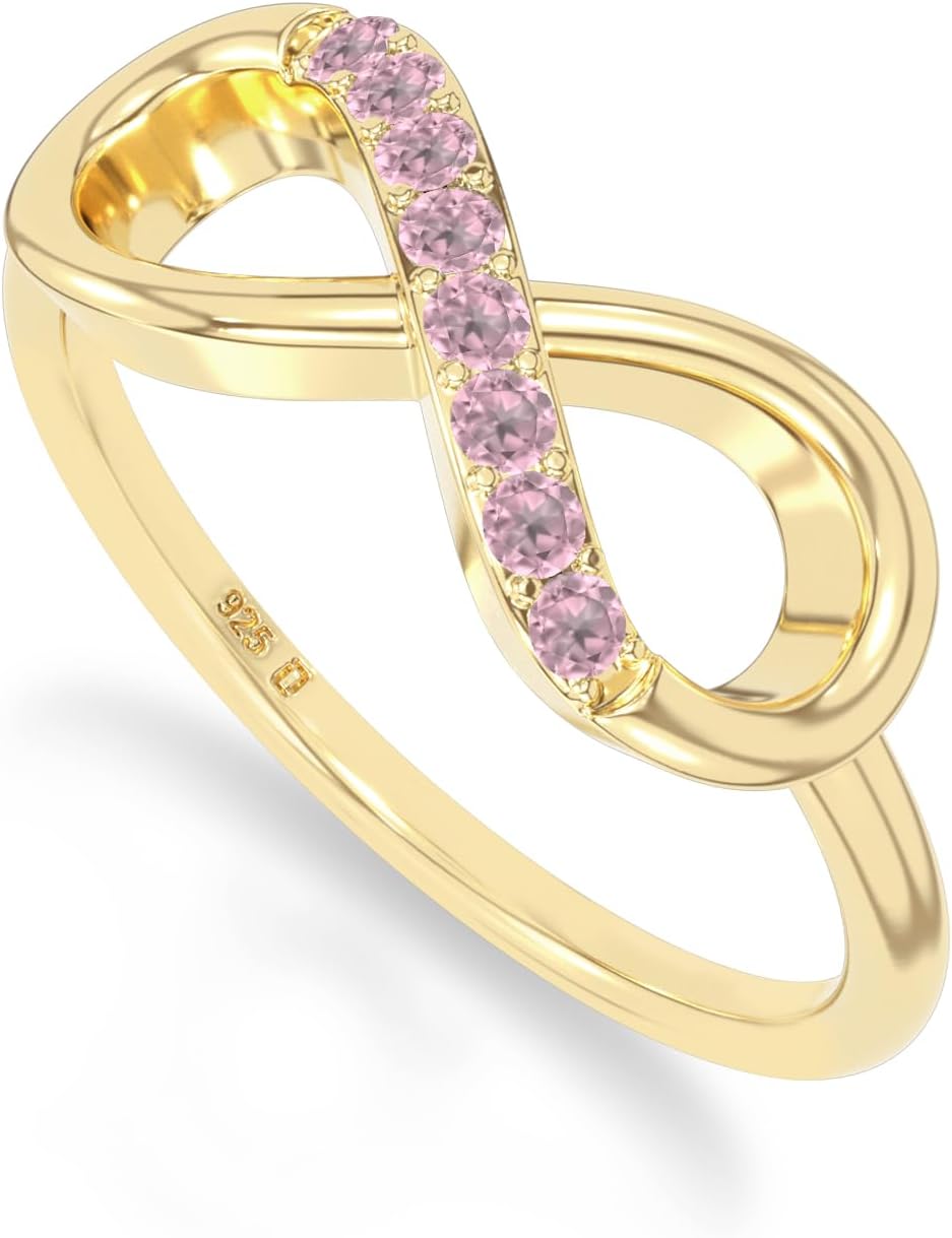 Natural Gemstone Infinity Promise Rings for Women in Silver/18K Yellow/Rose Gold Vermeil, Birthstone Jewelry Gifts for Her Birthday, Wedding Anniversary, Graduation, Christmas