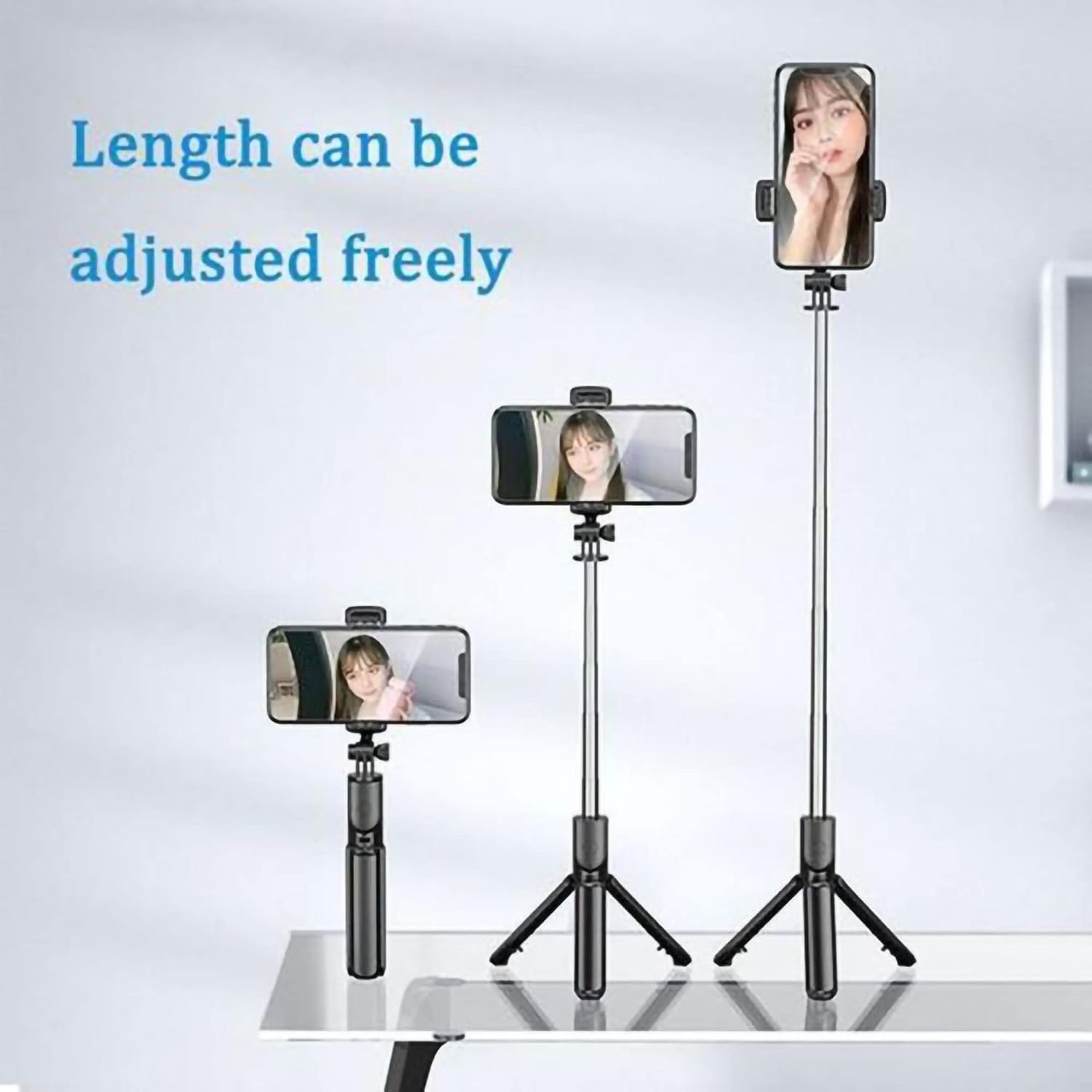 6 in 1 Wireless Selfie Stick Wireless Foldable Mini Tripod with Fill Light Shutter Remote Control for iOS Android (Black)