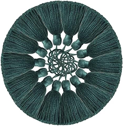 amokk Cute Chunky Bookmark Tassels with Cord Loop for Home Decor Tassels for Jewelry Making, Bookmark, DIY Craft - 5.31 in Length 14 Pieces (Dark Green)