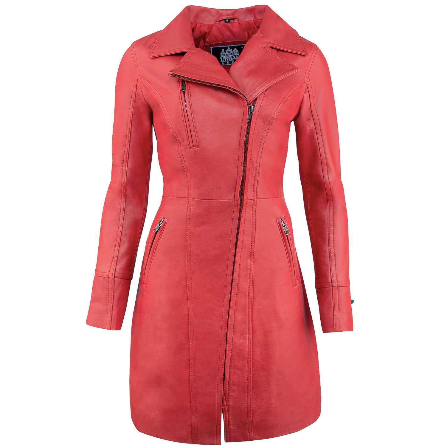 URBAN 5884 Women's Janice Leather Jacket, Elegant Jacket Made of Soft Lambskin, Long Model, red, S