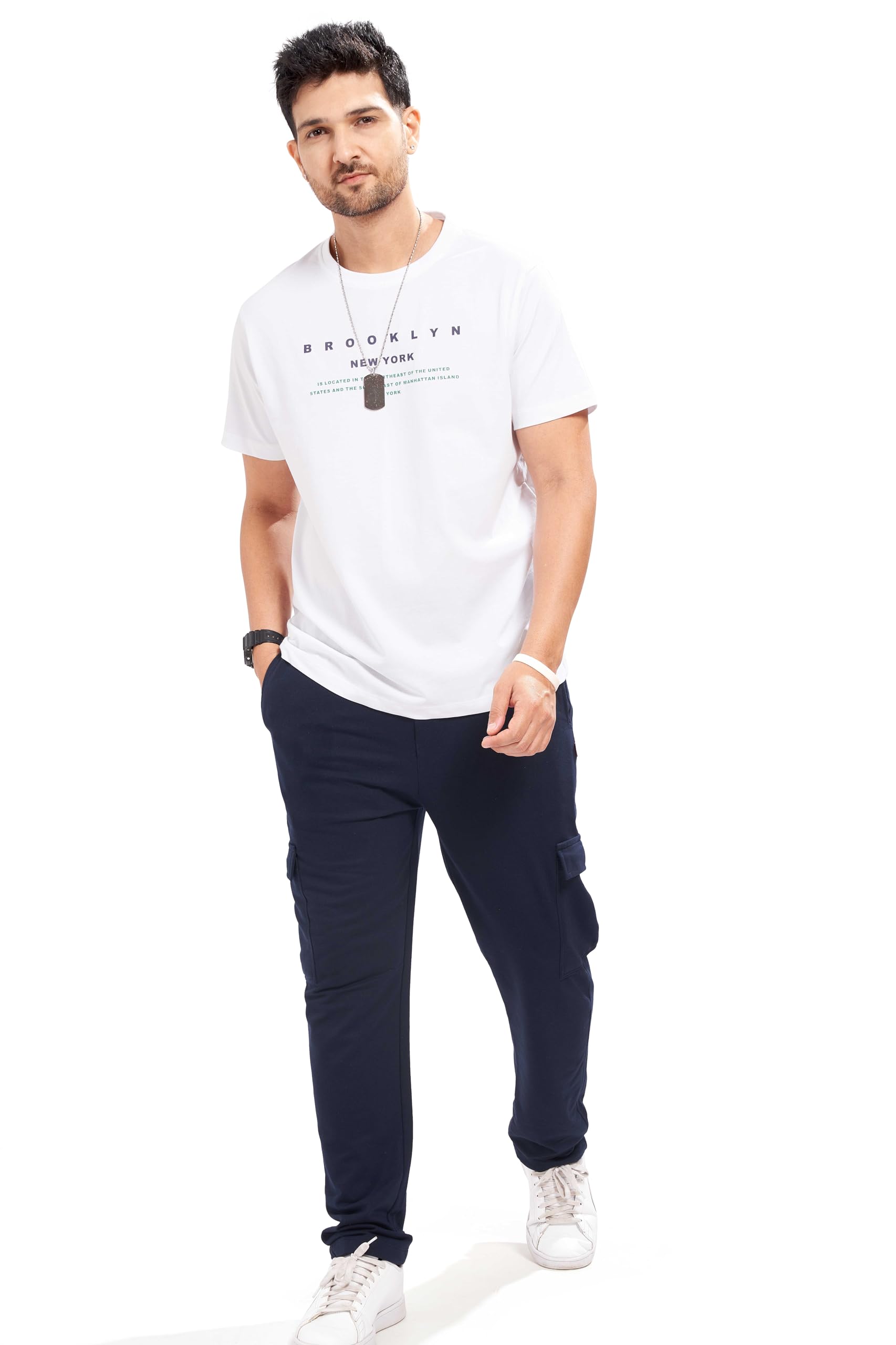 Cotton Round Neck Pyjama Set for Men's Half Sleeve T-Shirt and Cargo Pants, Printed Casual Sleepwear & Loungewear Nightdress Night Suits Set 105-image-24