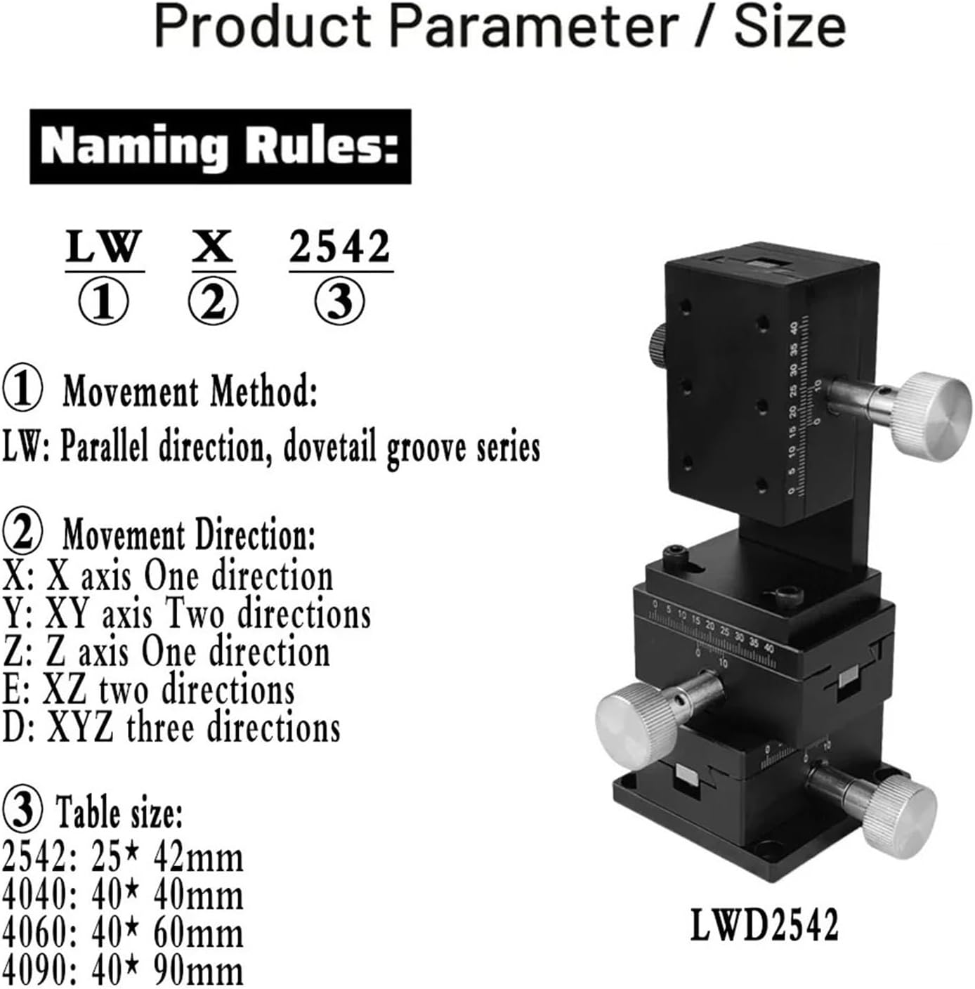 Manual Linear Translation Stages 1:1 Replace Groove Guide X/XY/Z/XYZ Axis(XZ Axis-LWE,Table 40x60mm)