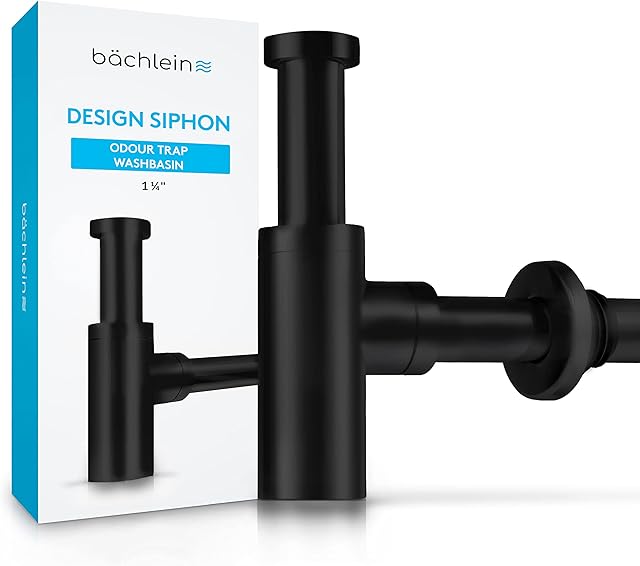 Bächlein Design Syfon uniwersalny do umywalek i wanien [czarny matowy] Premium Design Syfon do umywalek