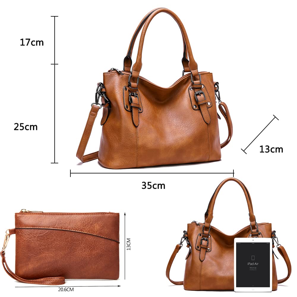 Damenhandtasche Set aus PU-Leder Damen Hobo Handtasche Tasche Vintage Schultertasche Hobo Damentasche Henkeltasche Umhängetasche Retro Taschen für Frauen Mutter