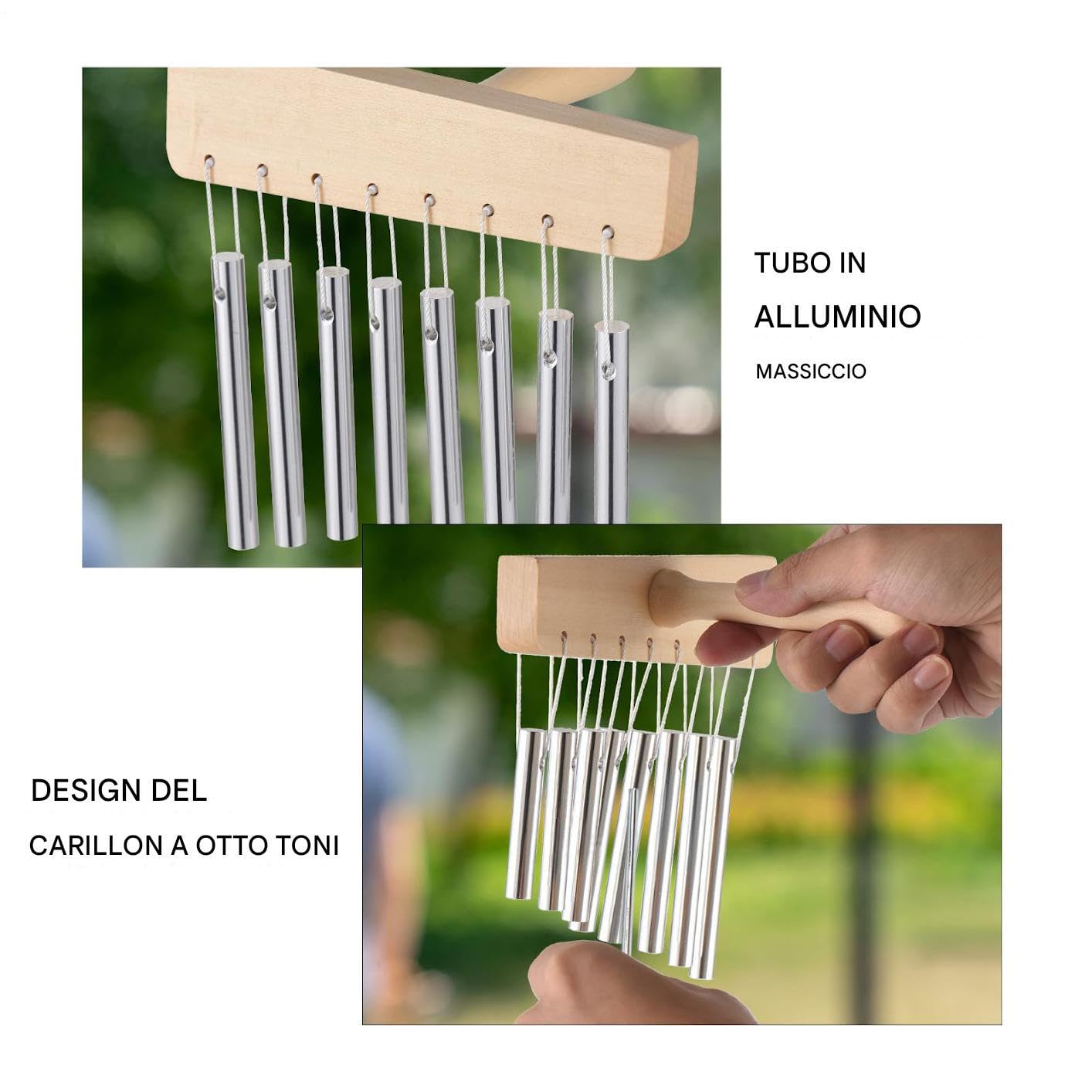 Percussion Chimes,8 Note Campane Di Legno Per Yoga - Strumento Musicale Per Principianti Richiamo Attenzione
