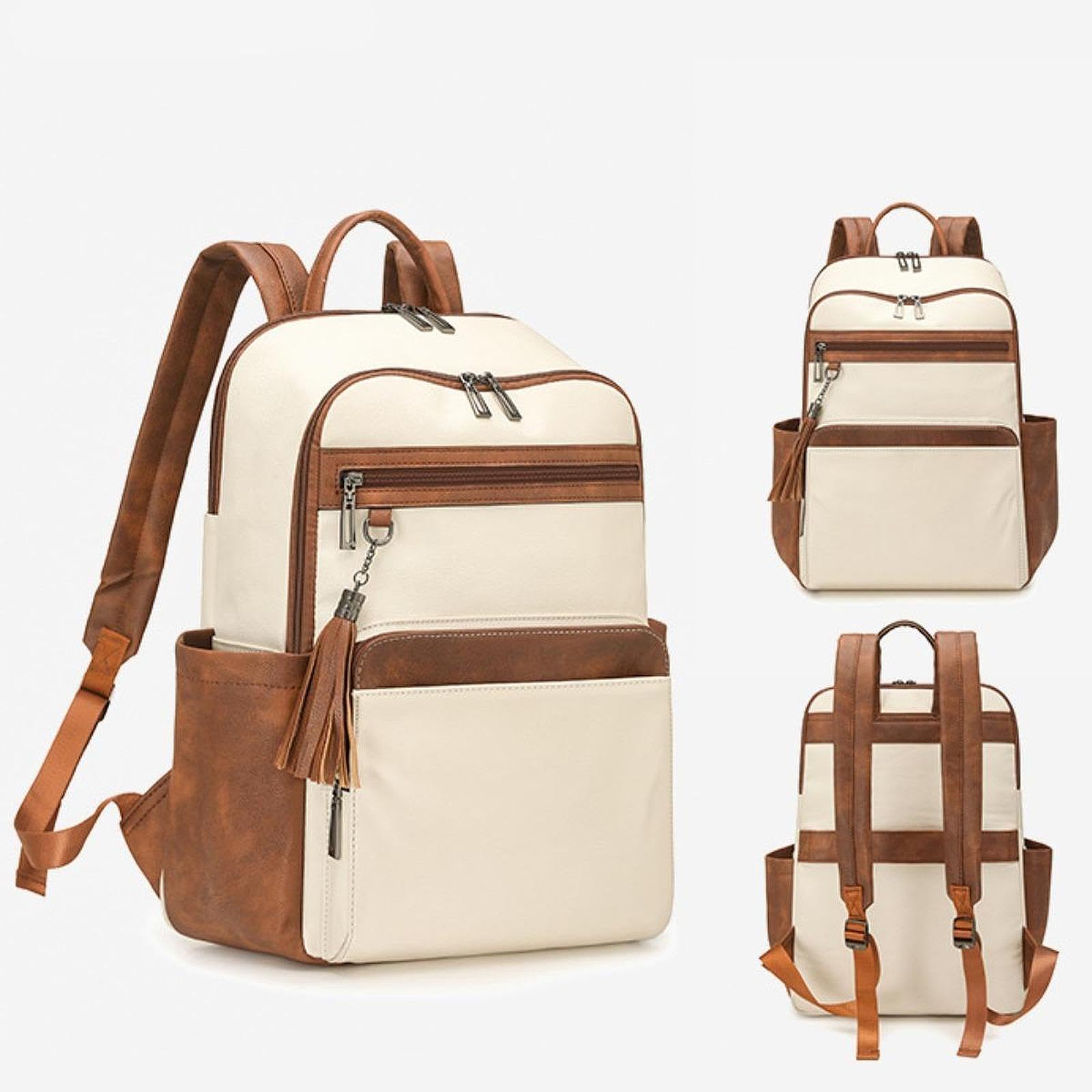 Zaino da Viaggio, Borsa per Il Weekend, Zaino per Viaggiare, per Pendolarismo, per Spostamenti Quotidiani, Bianco Marrone