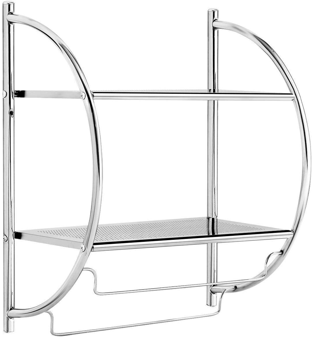 Estante de baño de 2 niveles con toalleros, estante de toalla montado en la pared con diseño de ahorro de espacio, estante de almacenamiento de baño cromado multifuncional para baño,