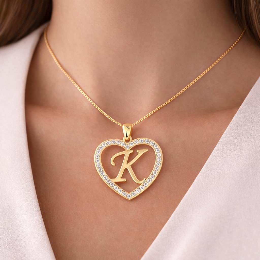 PAVEL´S Collar letra K en baño de oro de 18 quilates para mujeres y adolescentes con joyero y certificado