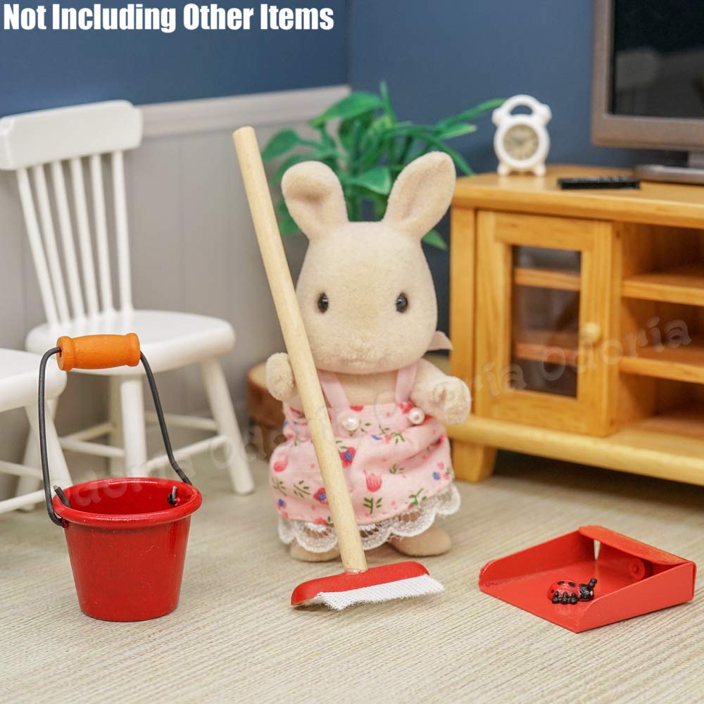 Odoria 1/12 Miniatur Set – Kehrbesen, Eimer, Mopp & Schaufel Für Die Puppenstube