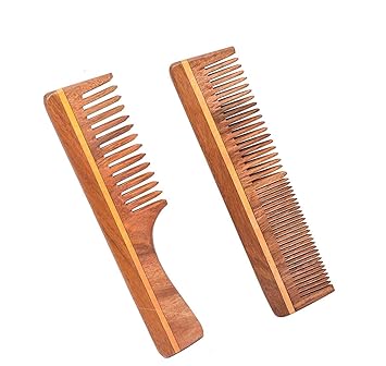 ECOPAL Handmade Natural Pure Healthy Neem Wooden Comb Wide Tooth for Hair Growth,Anti-Dandruff Comb For Women And Men (Mix Combo Pack of 2)
