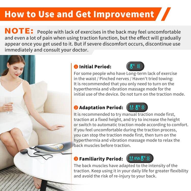 Electric Lumbar Traction Device with Dynamic Airbag Back Stretching, 3 Level Vibration Massage, Electrotherapy, and Thermal Therapy from 113 to 131℉(45 to 55℃)
