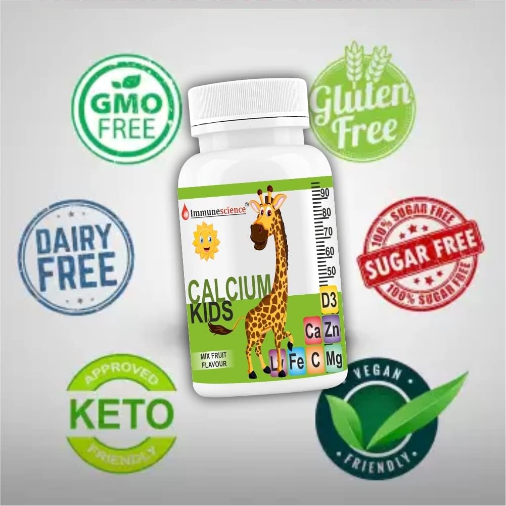 Verem Calcium for Kids with Vitamin D3 (VIT d), Magnesium, Zinc Supplement, Vitamin C, L-lysine Multivitamin for Kids Strong Bones, Immunity, Growth & Development- 120 Tablets (Pack of 4)
