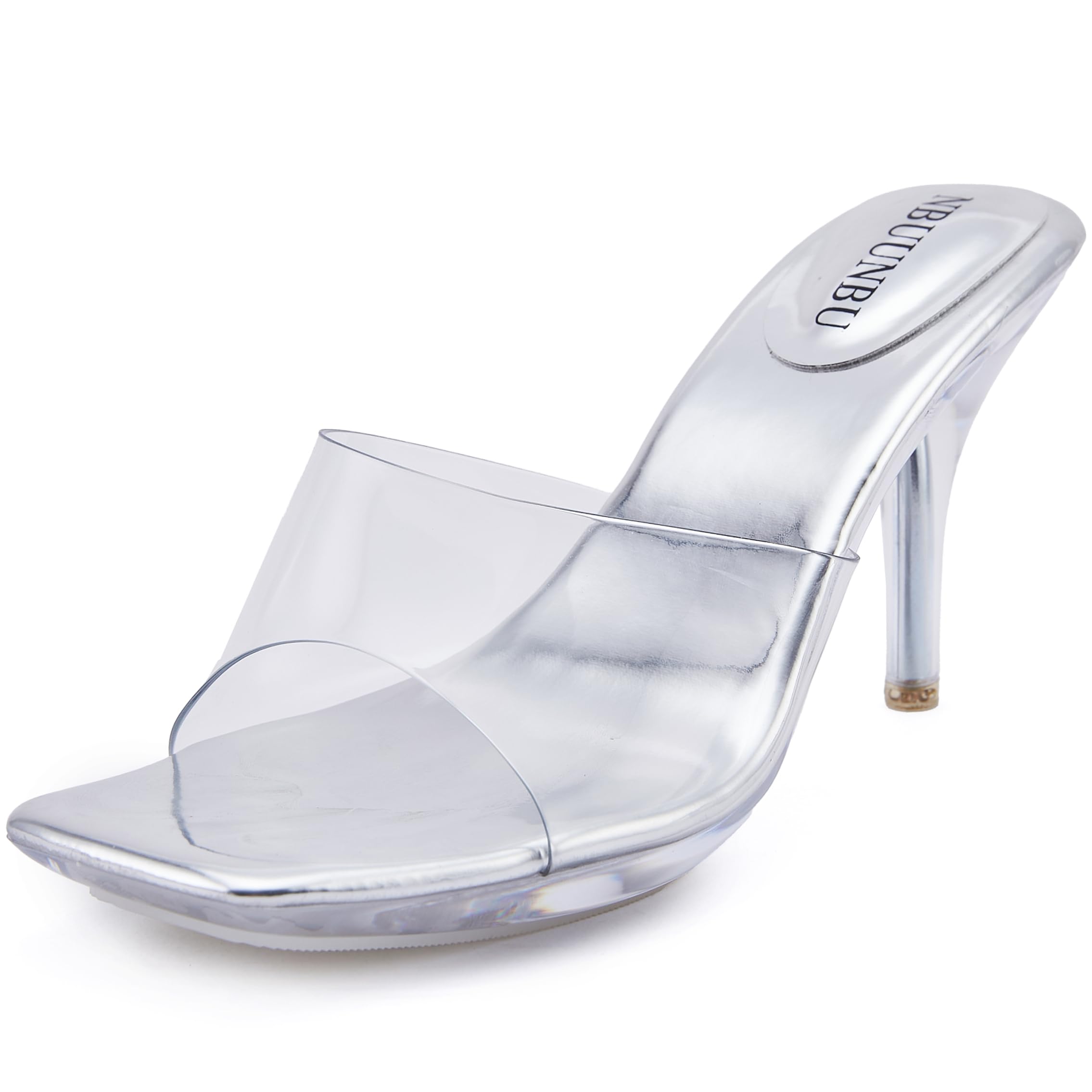NBUUNBU Clear Heels for Women Sexy Platform High Kitten Heel Transparent Straps Shoes Square Toe Stiletto Comfortable Sandals Mules Pumps