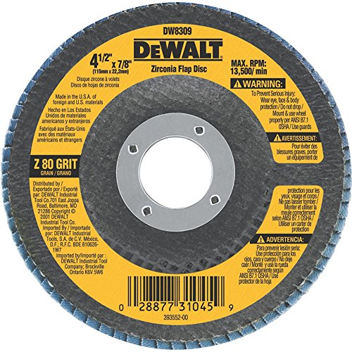 DEWALT Flap Disc, Zirconia, 4-1/2-Inch x 7/8-Inch, 80-Grit (DW8309)