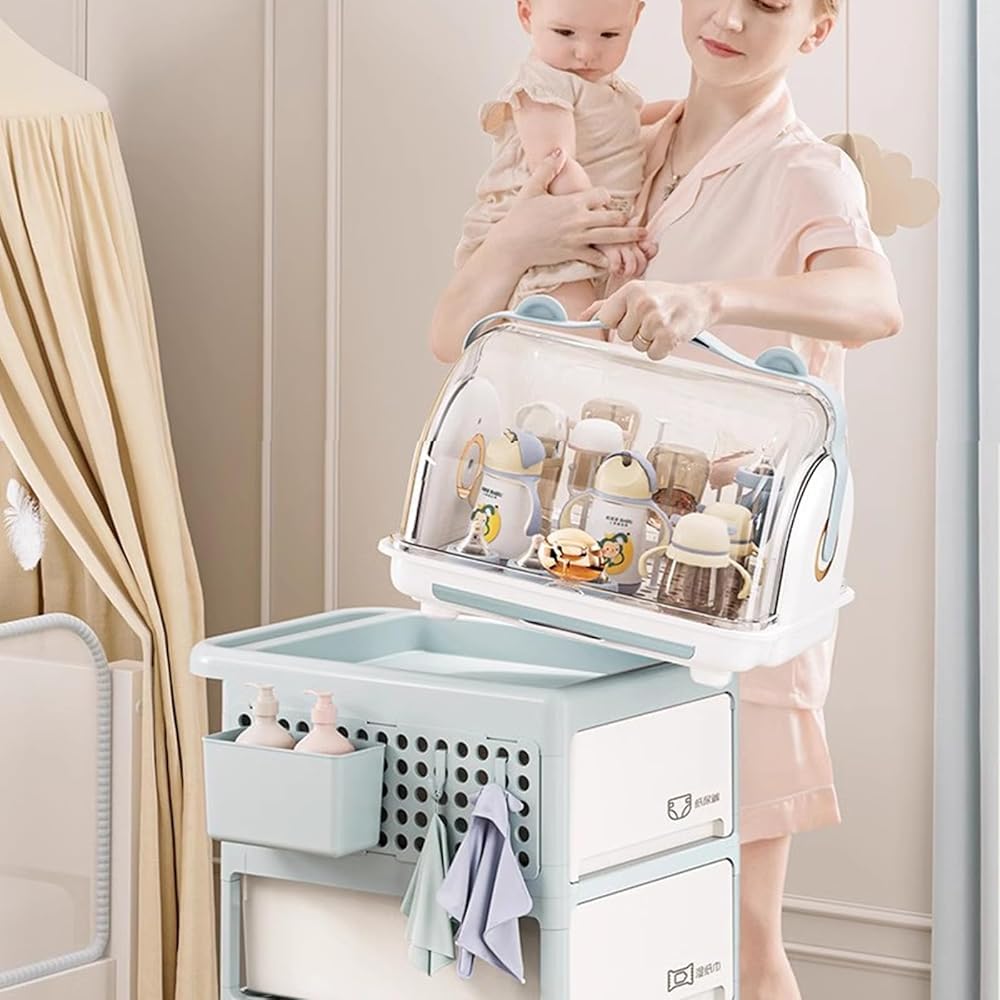 Séchoir à bouteilles pour enfants – Grande capacité avec couvercle, organiseur portable anti-poussière pour bouteilles d'enfants et rangement de vaisselle de cuisine