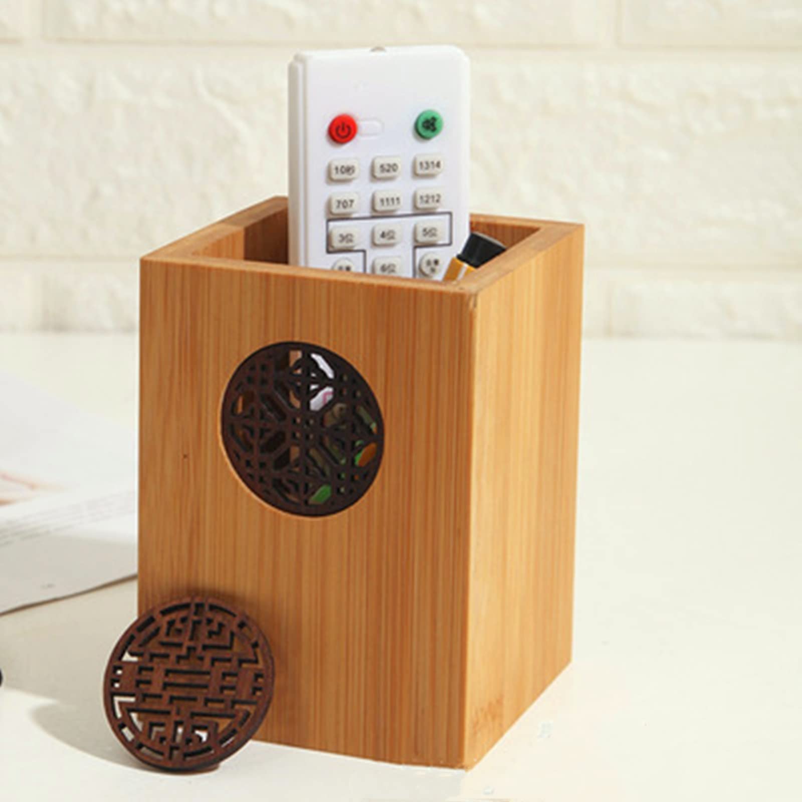 DUMRALBQE Wooden Pencil Pot Solid Material Penhoulder Creative Desktop Storage Box Penholder for Home Office(Round pane)