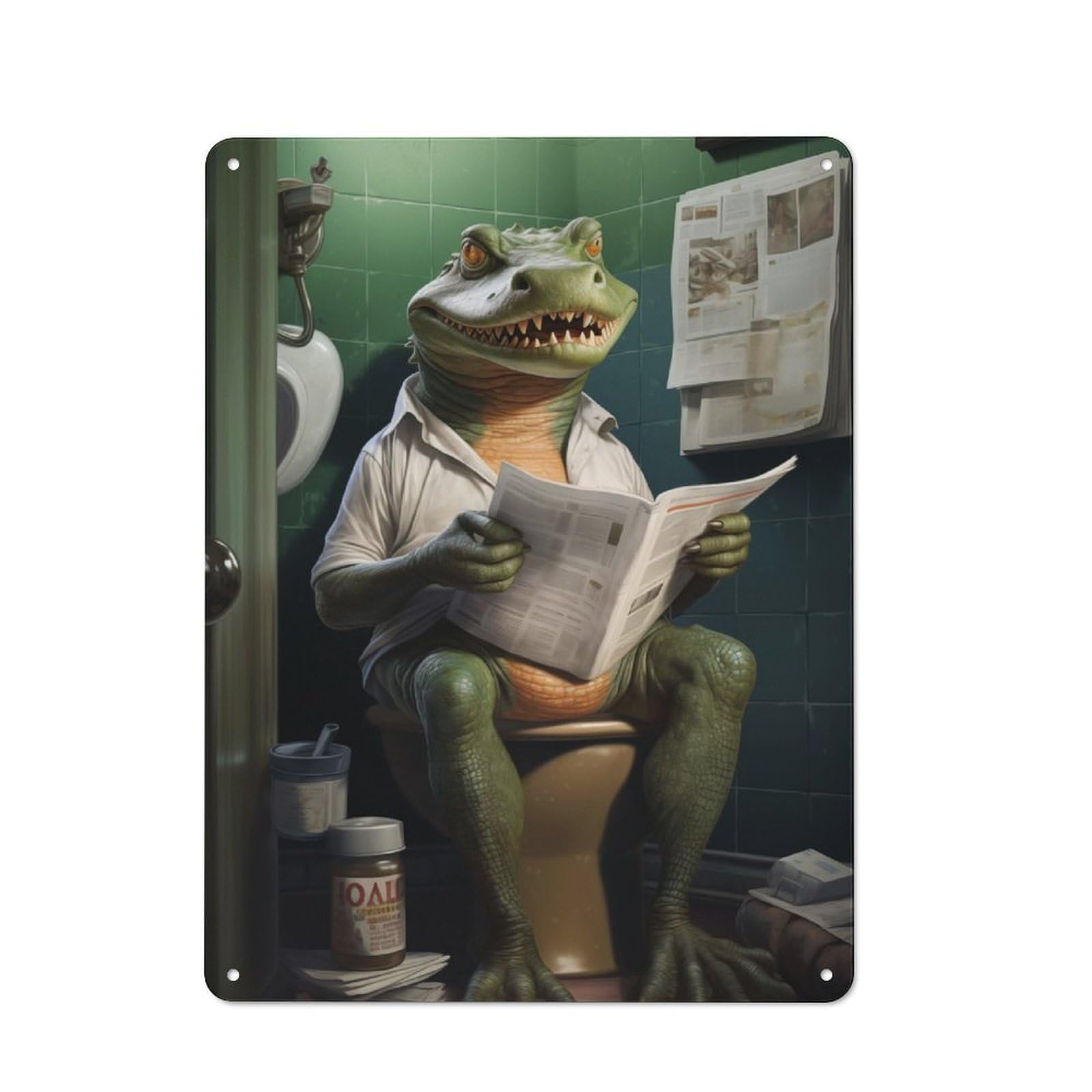 Junmoney Aligator On Toilet Tin Wall Plaque 40X30cm With For Workshop Wall, Suited To Makers And Diy Enthusiasts
