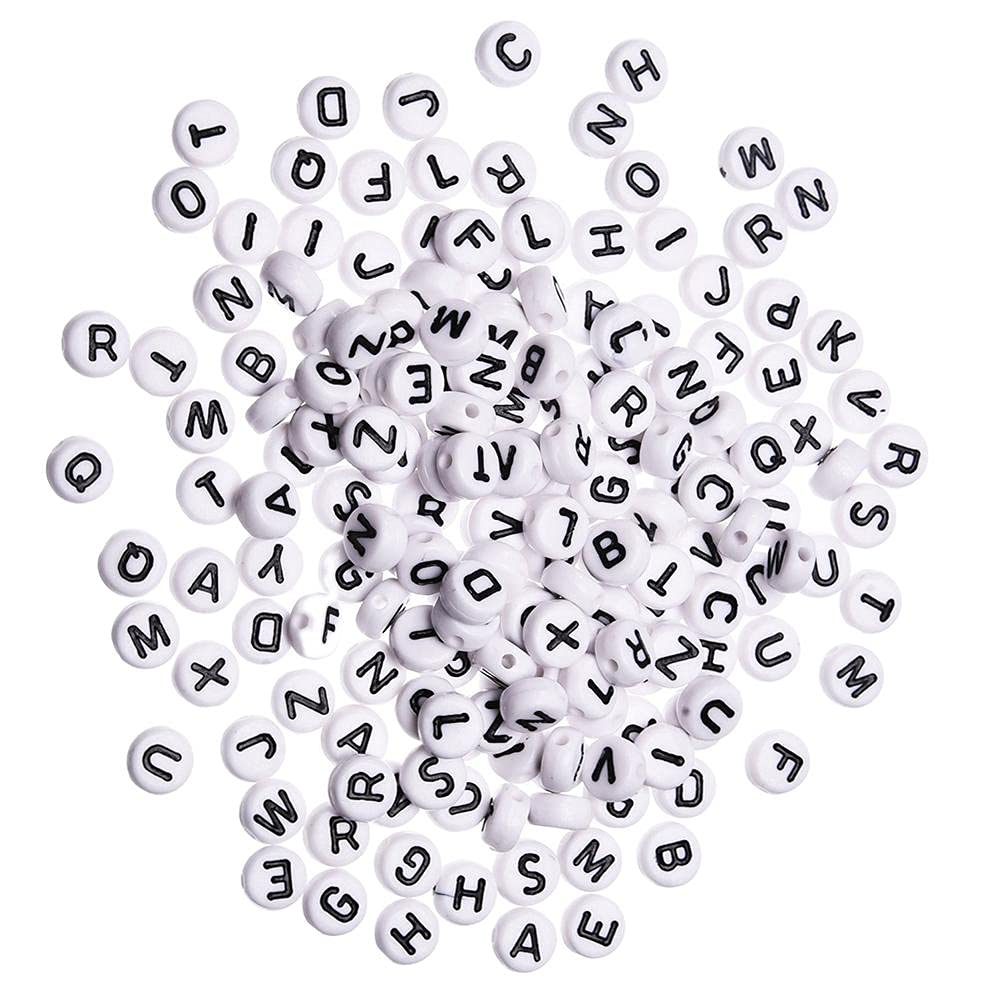 Assortimento di 200 perline- Lettere alfabeto - 7 mm Multicolore Pastello - Nero - Perles & Co