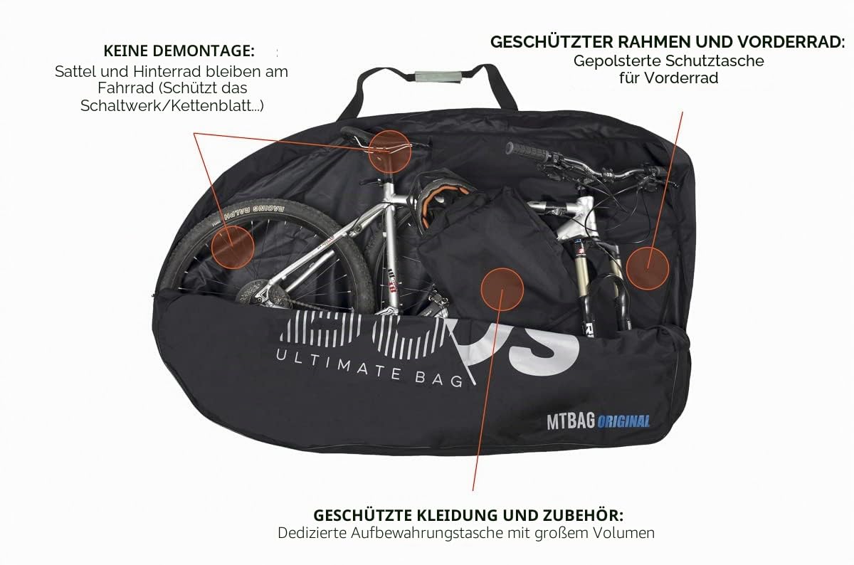 MTBag Original New MTB Transporttasche von Buds-Sports ohne Ausbau des Hinterrades - in wenigen Sekunden ist Ihr Mountainbike geschützt - ideal für den Transport Ihres Fahrrades, im Auto/Bus