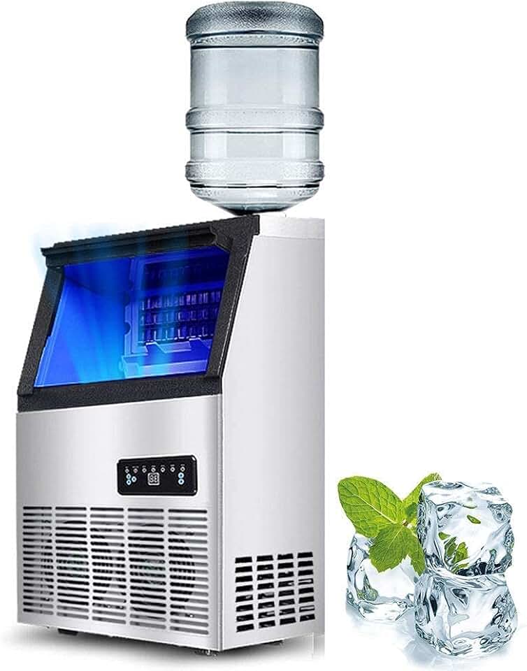 Ice Cube Maker Stainless Steel Commercial Ice Maker 55 kg of Ice per 24 Hours LED Display Blu-Ray Sterilization 32 Cubes per 15 min Great for Pub Restaurants Hotel