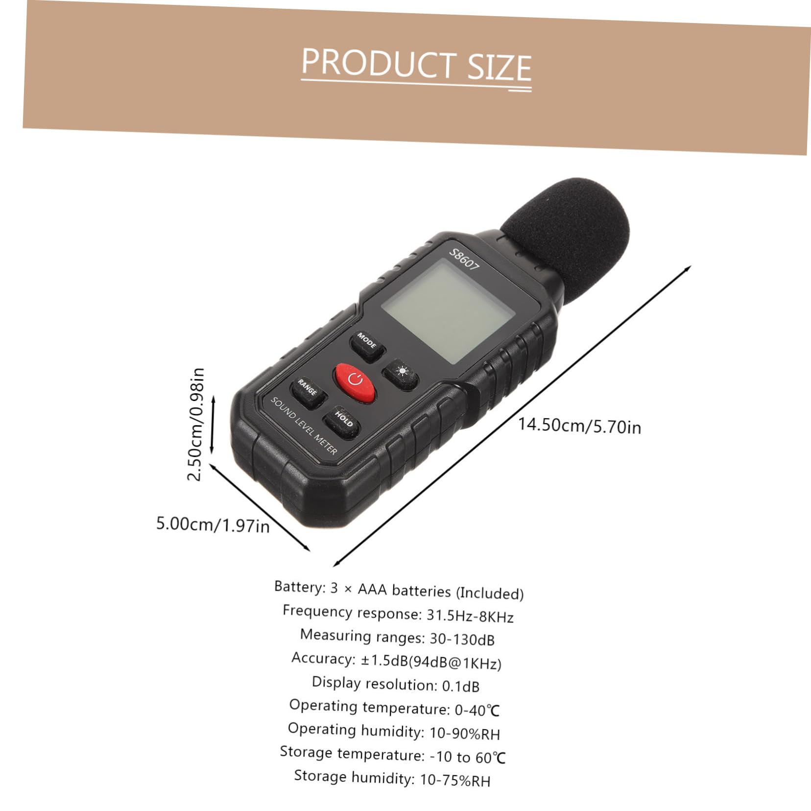 Fonometro Digitale Portatile Nero in Plastica, Misuratore di Decibel ad Alta Precisione, Leggero e Facile da Trasportare, 3 Batterie Aaa Incluse