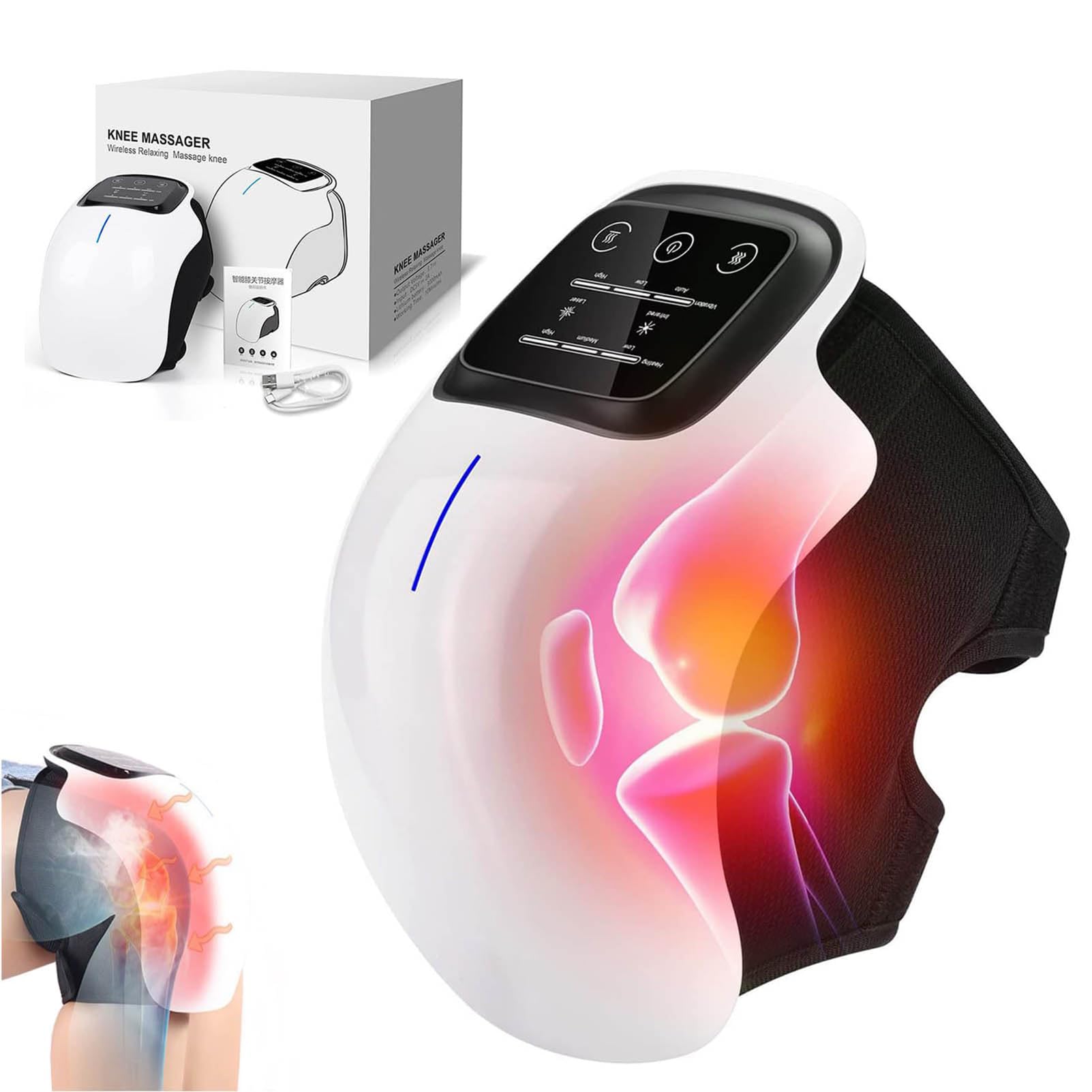 Smart Knee Massager, Knee Massager, With LED Screen Infrared Heat and Vibration Knee Pain Relief with Heat for Swelling Stiff Joints Stretched Ligament Rechargeable Electronic Massage