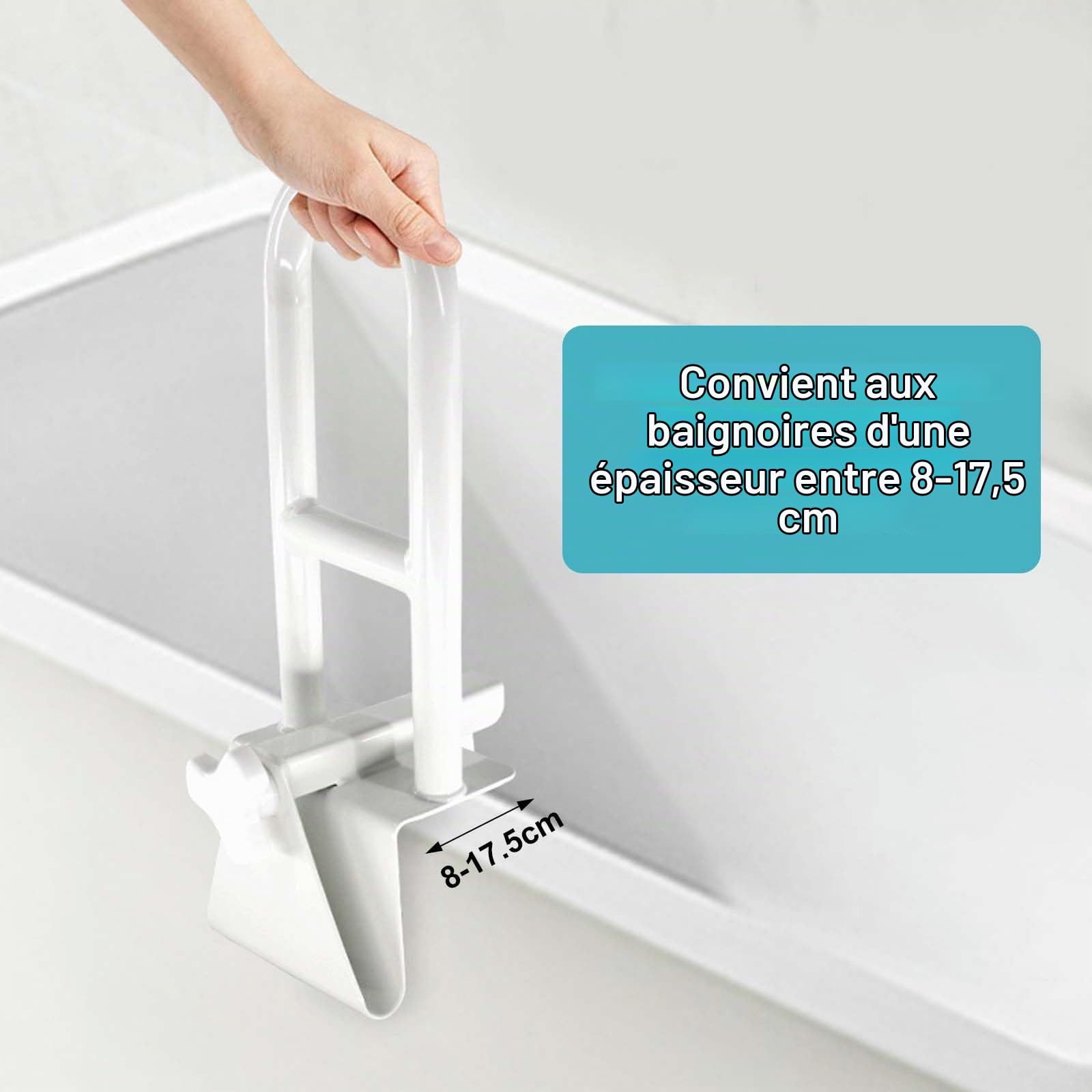 Barre d'Appui Baignoire Senior, Barre d'Appui Baignoire Senior Réglable, Poignée Baignoire de Sécurité Blanche, Barre Baignoire Sans Percage, Soutien pour Handicapé, Âgé, Enceint (8-17.5cm)