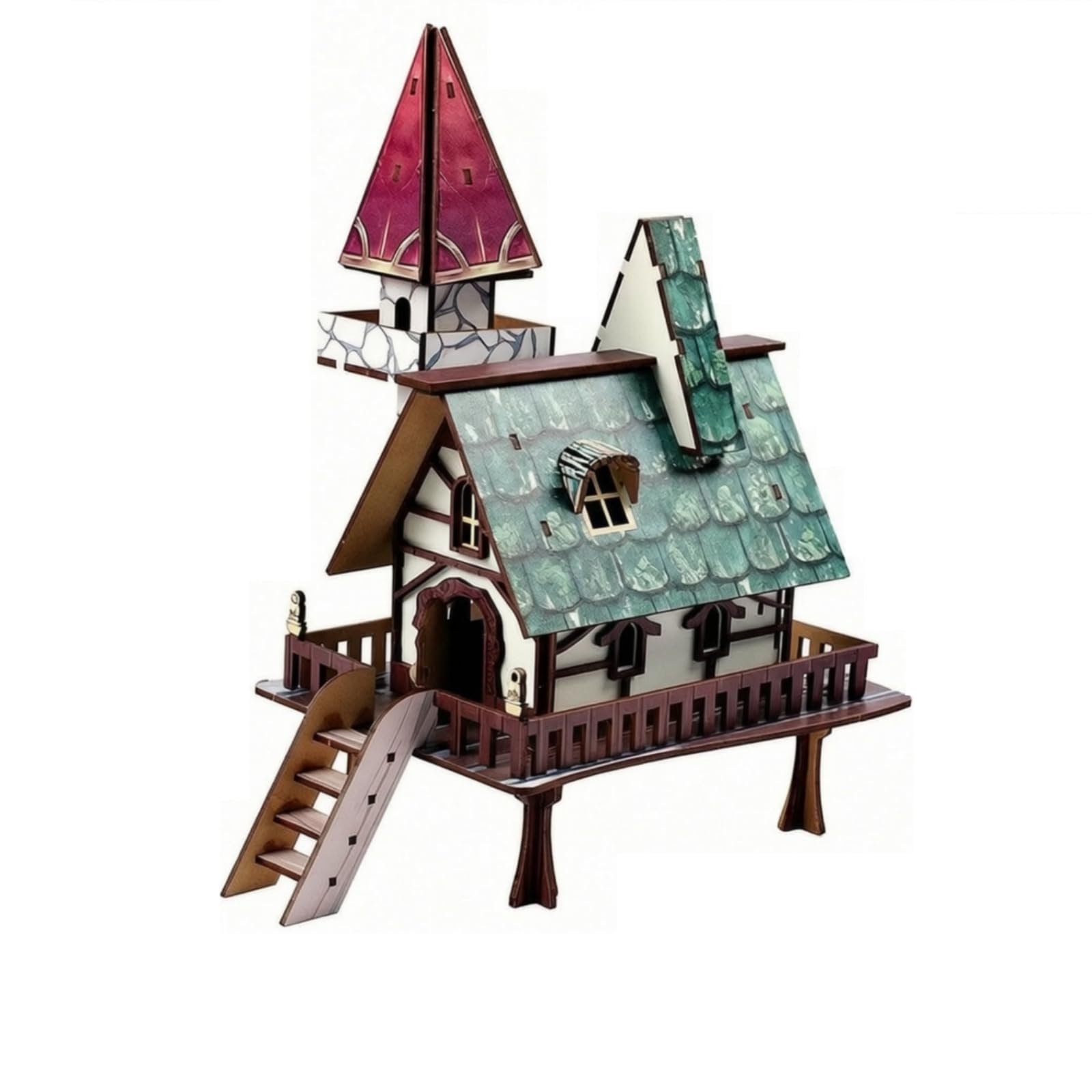 Maqueta 3D Casa Hadas Tallado con Torreta y Chimenea Creativo Adorno para Dormitorio