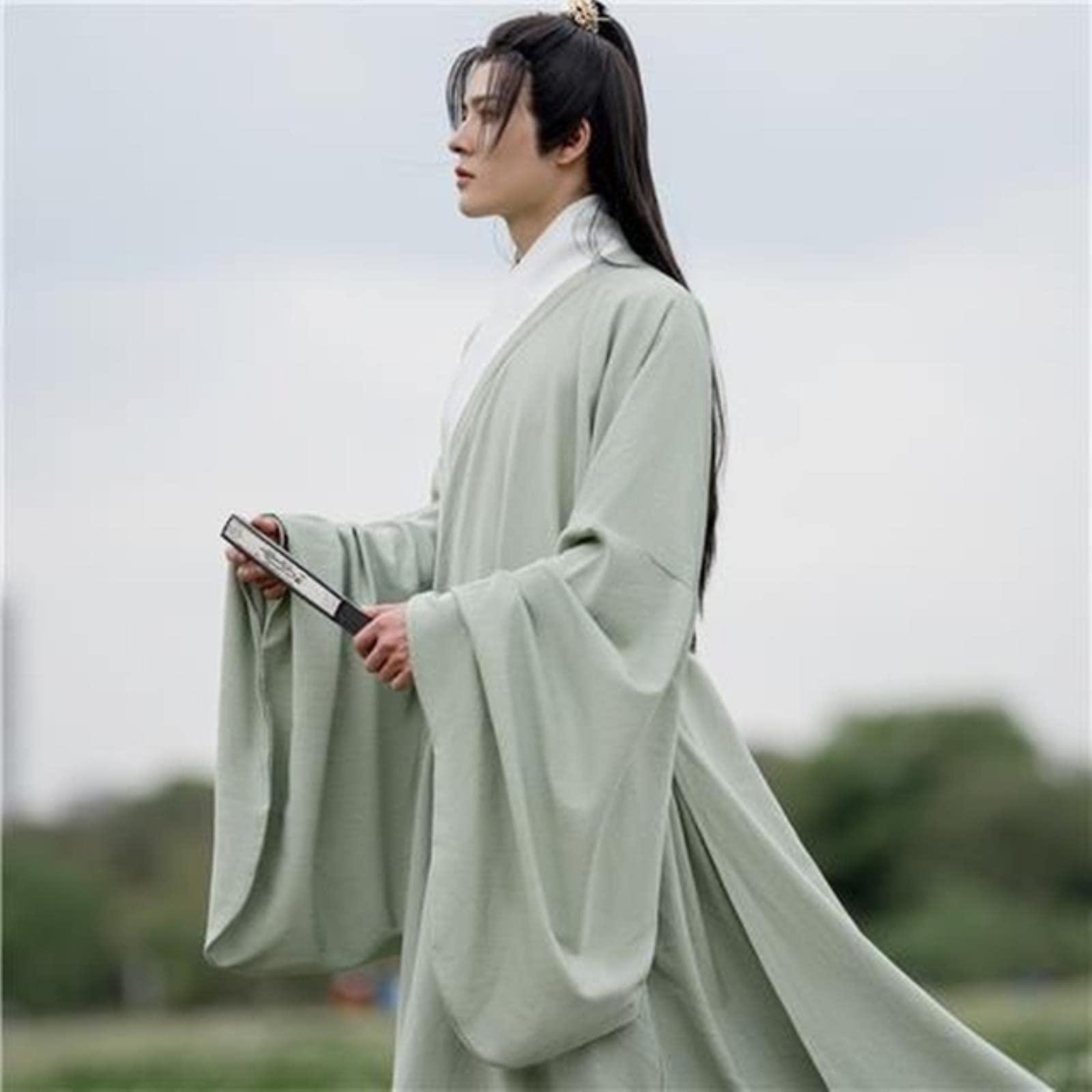 KDOQFashion Tang Ming Dynasty Hanfu Male Modern China Traditional Men Cross Neck Robe Chinese Wuxia Costume Halloween Cosplay