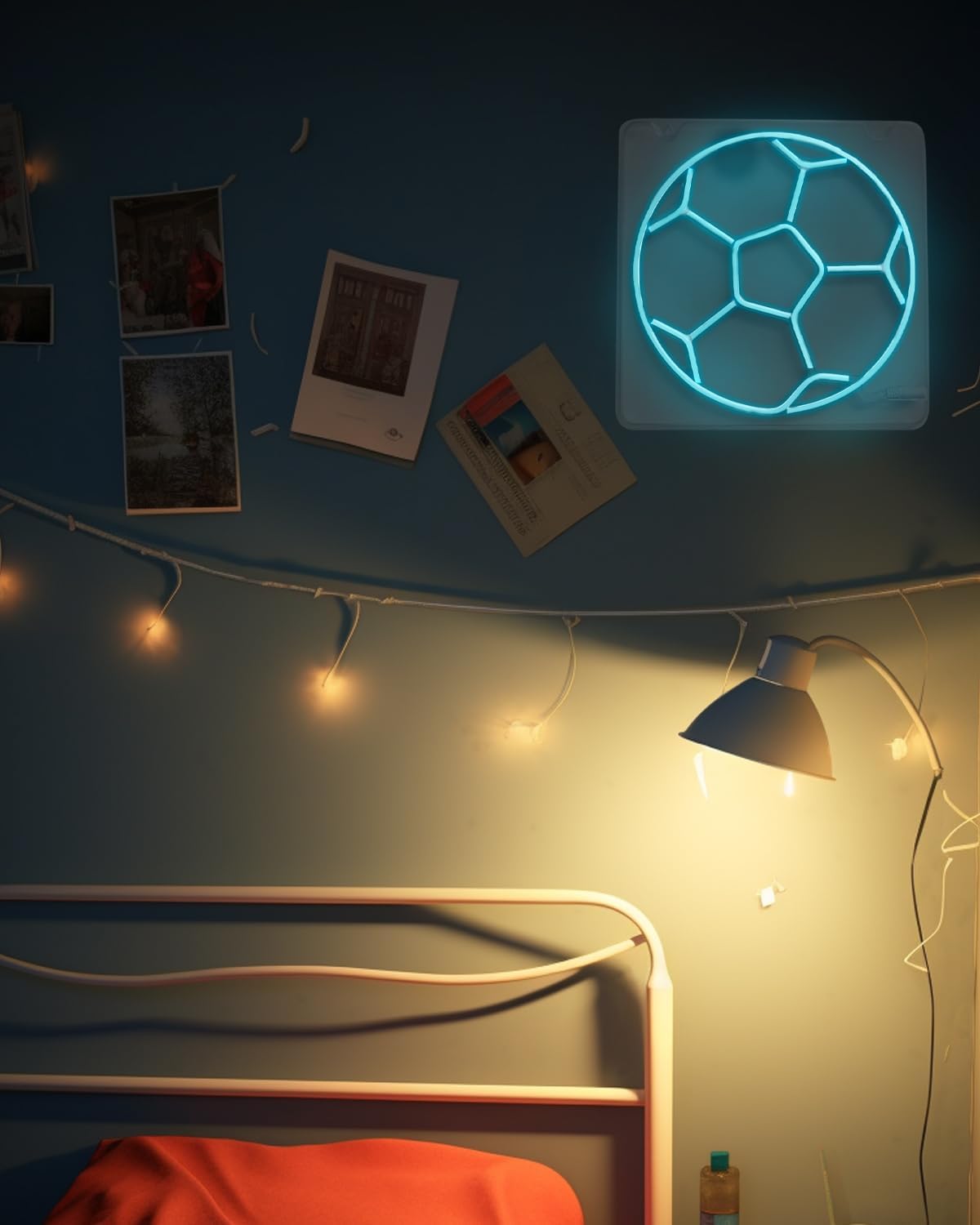 Soccer Neon Sign Dimmable 12 * 12 Inch Soccer Wall Decor, Olympic Decorations,Sports Bar Sign, Dynamic Soccer Neon Lights Signs, Power Adapter Included