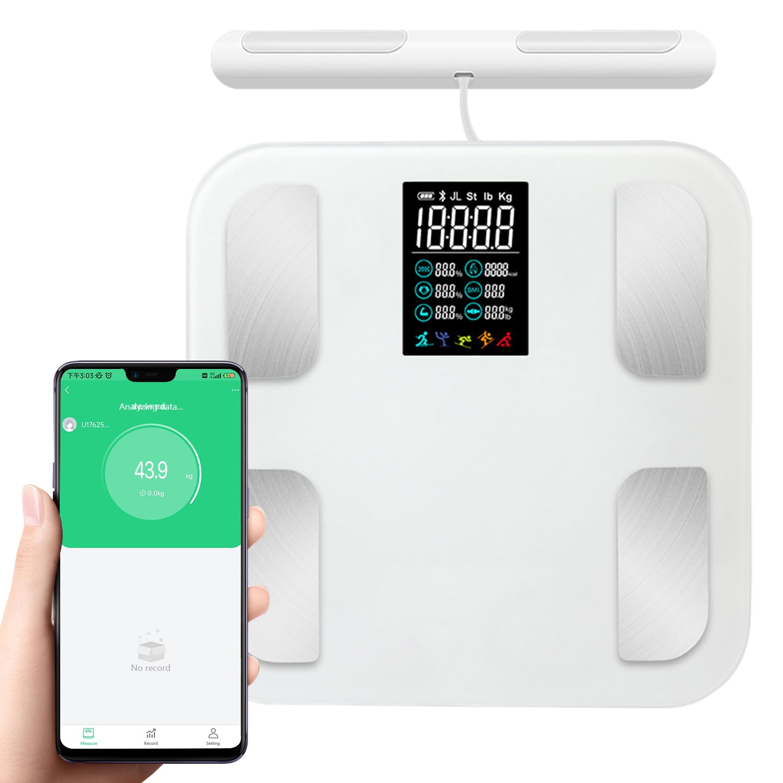Échelle de graisse corporelle, Pèse-personne 8 électrodes & capteurs de main, digital pour graisse corporelle BMI & masse musculaire, analyse 25 données corporelles jusqu’à 180 kg/400 lbs