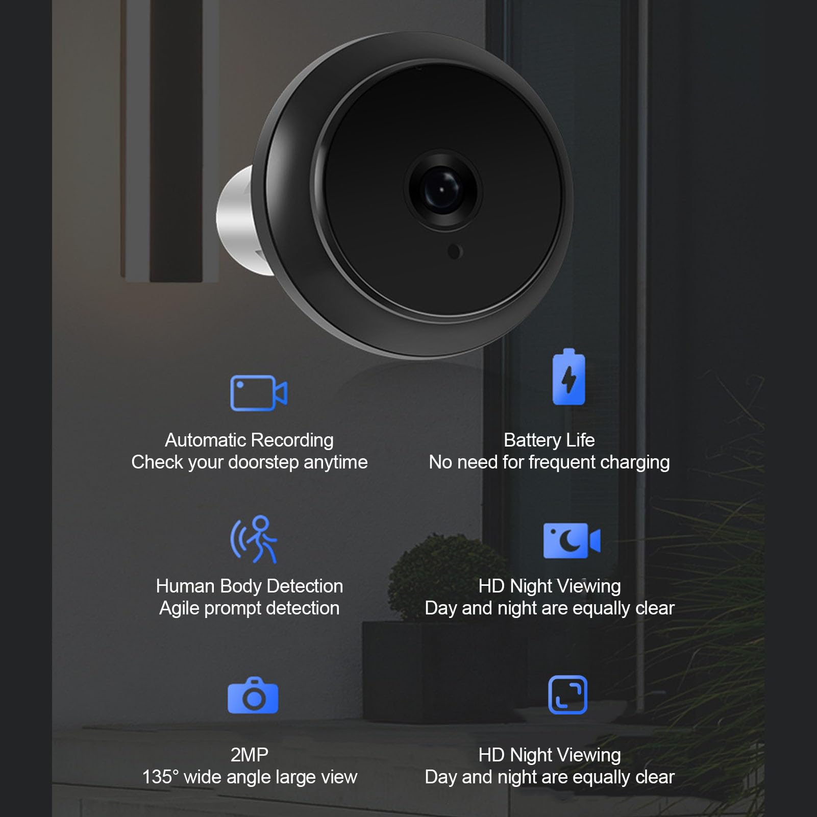 VBESTLIFE Cámara de Mirilla de Vídeo, 4,5 Pulgadas, 1080P HD, Visor de Puerta Digital Gran Angular de 135° con Detección de Movimiento PIR, Visión Nocturna, para Seguridad en el Hogar