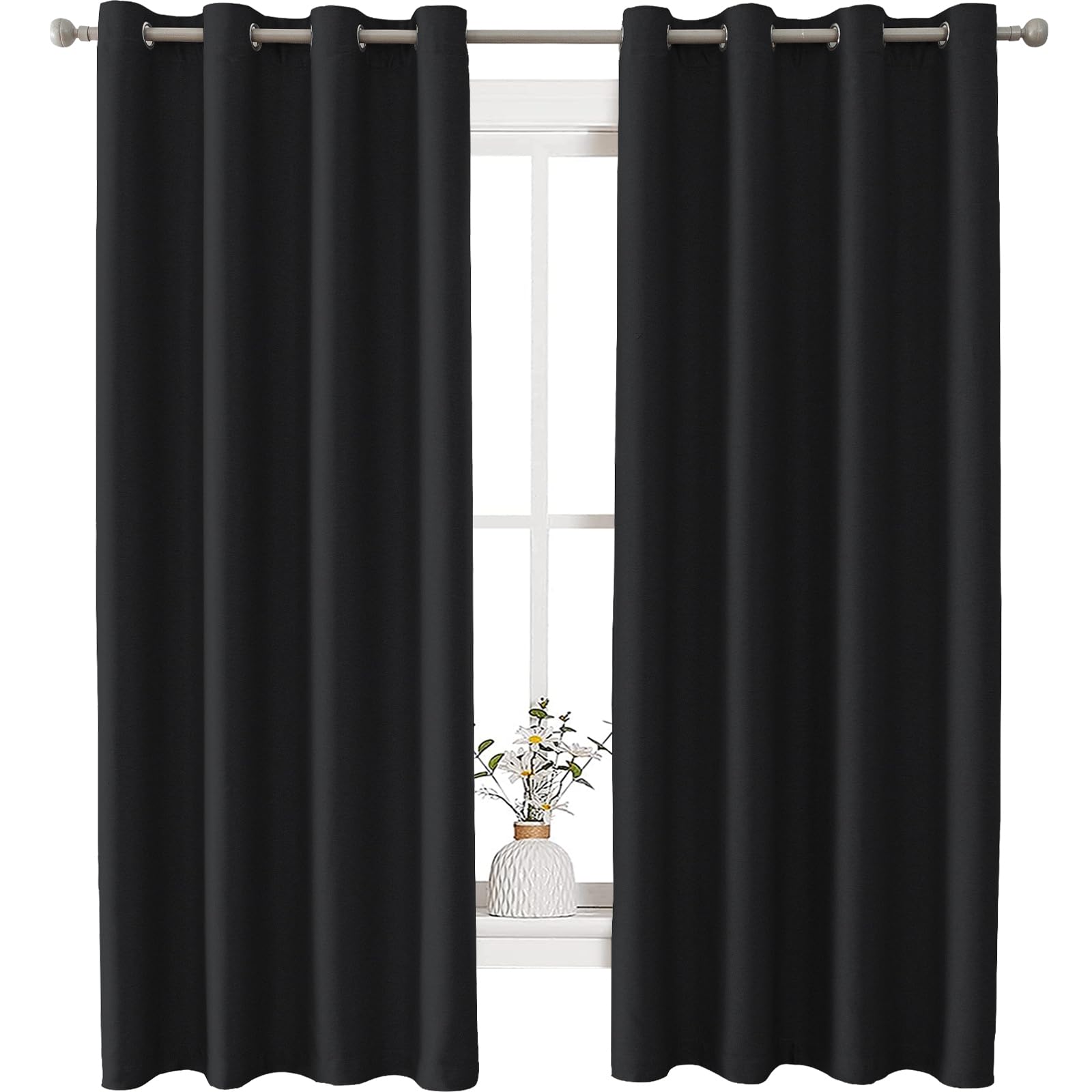 Ystyle Cortinas Opacas 2 Piezas, Cortina Efecto Lino, Cortinas Dormitorio, Cortinas Termicas Aislantes Frio Y Calor, Cortinas Salon Modernas, Cortina Acustica, 140x240 cm, Negro
