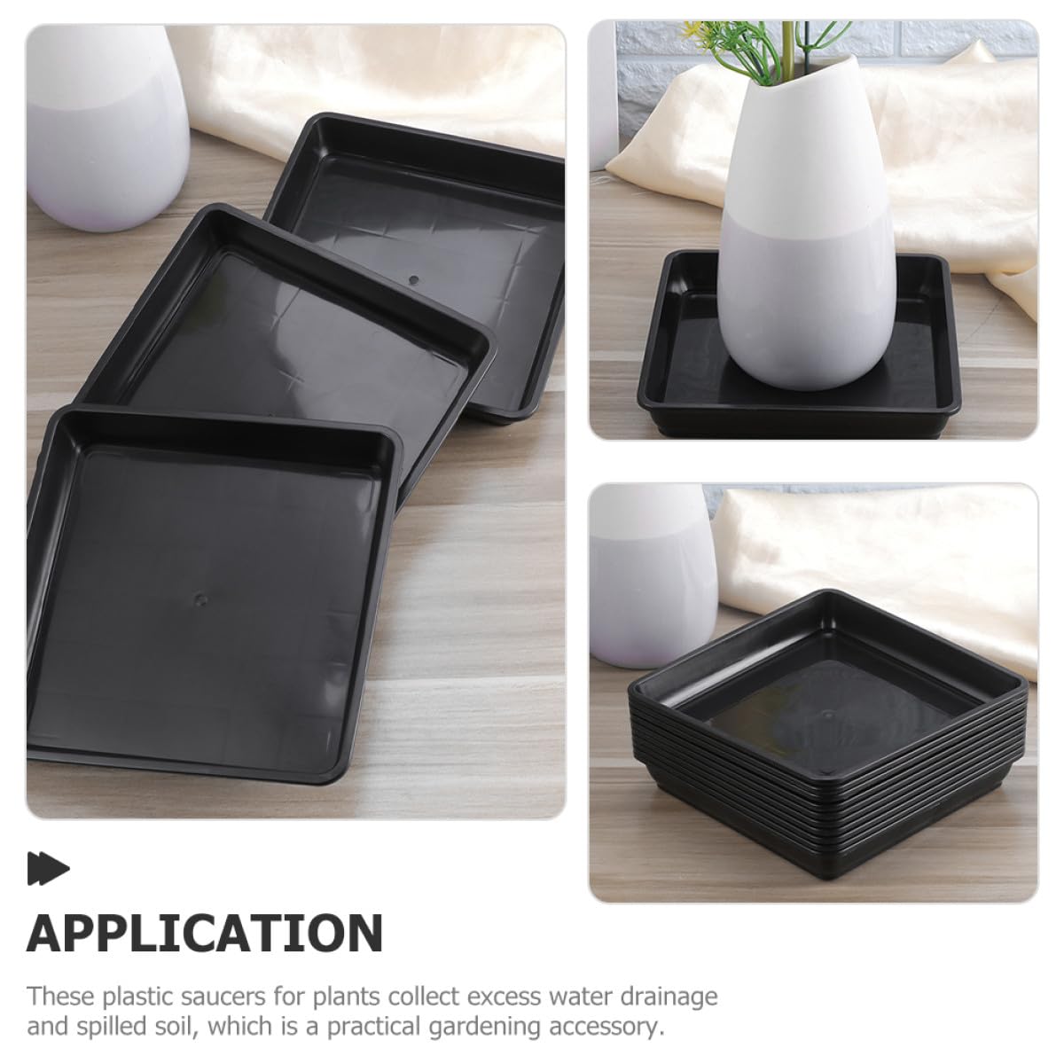 GLEAVI 15 Piezas Platillos Cuadrados para Macetas, Bandejas de Goteo de Plástico Negro 18x18 Cm, sin Agujeros para Plantas de Interior, Bandejas para Jardineras y Cuidado de Plantas