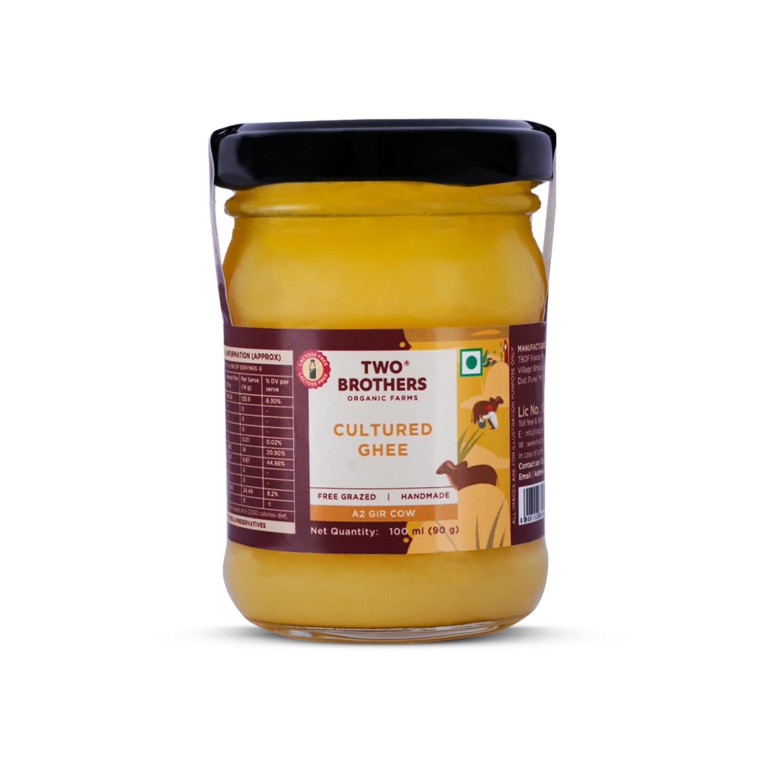 Two Brothers Organic Farms A2 Cultured Ghee, Desi Gir Cow (100ml, Cow Ghee)