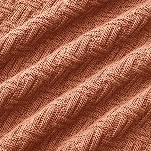 Image of TREELY 100% Cotton Knitted Throw Blanket 60 x 80 Inches, Caramel