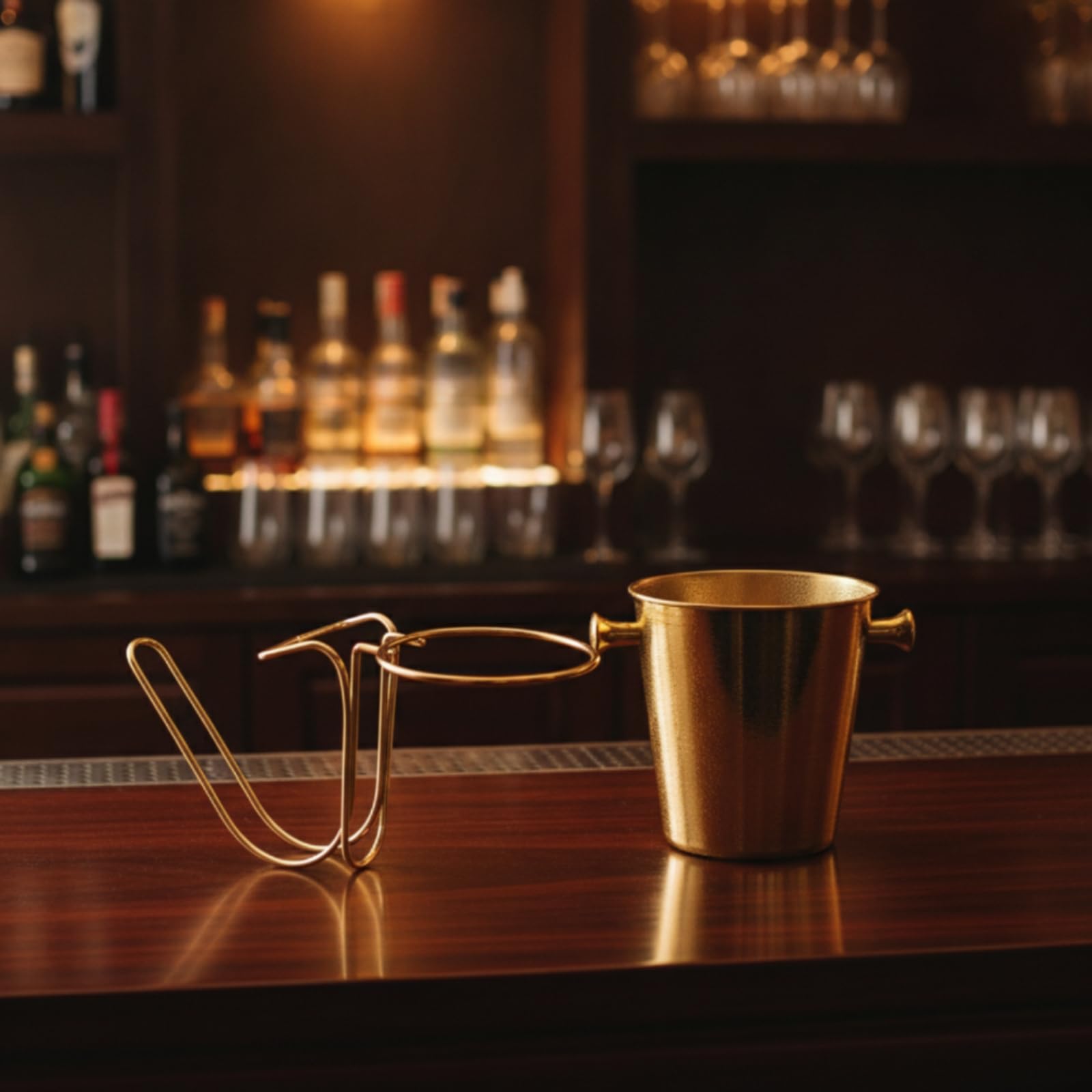 Eiskel mit Tischklemme offene Bauweise Eiskel mit Edelstahlhalt vielseitig einsetzbar Getränkekühl für Partyvanstalt, Bar, Party, Gold,