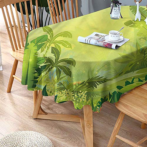 Nature Polyester Oval Tablecloth,Large Tropical Plants Jungle Pattern Printed Washable Indoor Outdoor Table Cloth,60X84 Inch Oval,For Buffet Table, Parties, Holiday Dinner, Wedding & More #TOP1