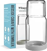 Wikapy 18oz Bedside Water Carafe & Glass Set with Silicone Coaster - Lead-Free Borosilicate Glass for Nightstand & Bathroom
