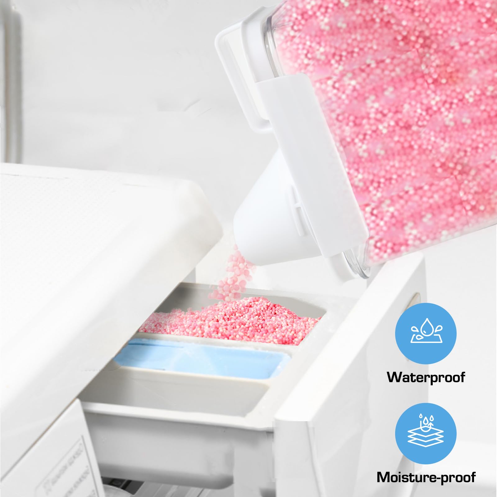 YILANJIN 2 Pezzi Dispenser Detersivo Lavatrice, Contenitore per Detersivo in Polvere, Dispenser Ermetico con Misurino, Trasparente Airtight, Contenitore Multifunzione per Booster Profumo, Stoccaggio