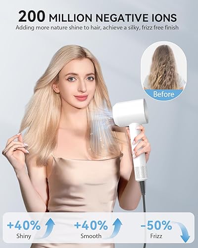 Miniatura 5 de Secador de pelo de alta velocidad iónico para cabello rizado, silencioso con control térmico y boquilla para viajes en casa, color blanco