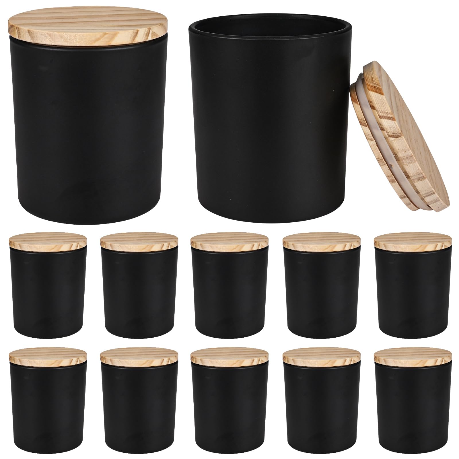 12 Stück Kerzengläser zur Herstellung von Kerzen, 284 ml dickes, leeres Glas zur Kerzenherstellung mit Bambusdeckel, in Großpackung, Mattschwarz