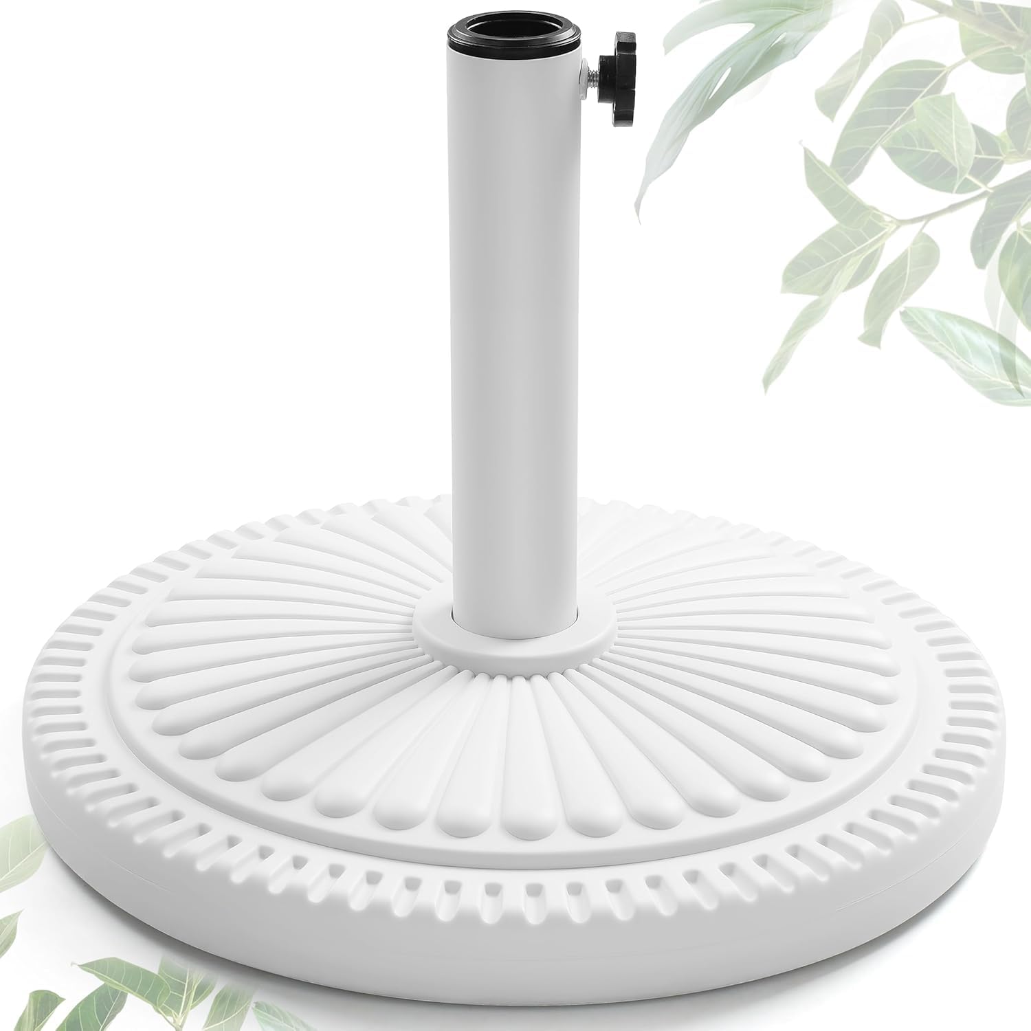 FRUITEAM 33-lbs Round Patio Umbrella Base Pre-Filled Umbrella Stand 17.7" Sun-Flower-Pattern Heavy Duty Market Umbrella Base Stand for Patio, Outdoor, Swimming Pool, White