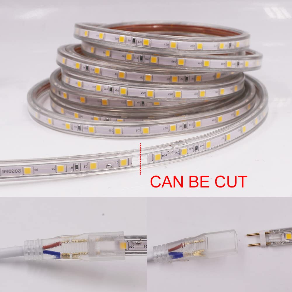 LED Strip mit Schalter 230V, LED Streifen IP65 Wasserdicht Flexibel LED Lichtband Schlauch für Schlafzimmer, Schrank,Haus,Küche, Dekoration (Warmweiß, 20M)