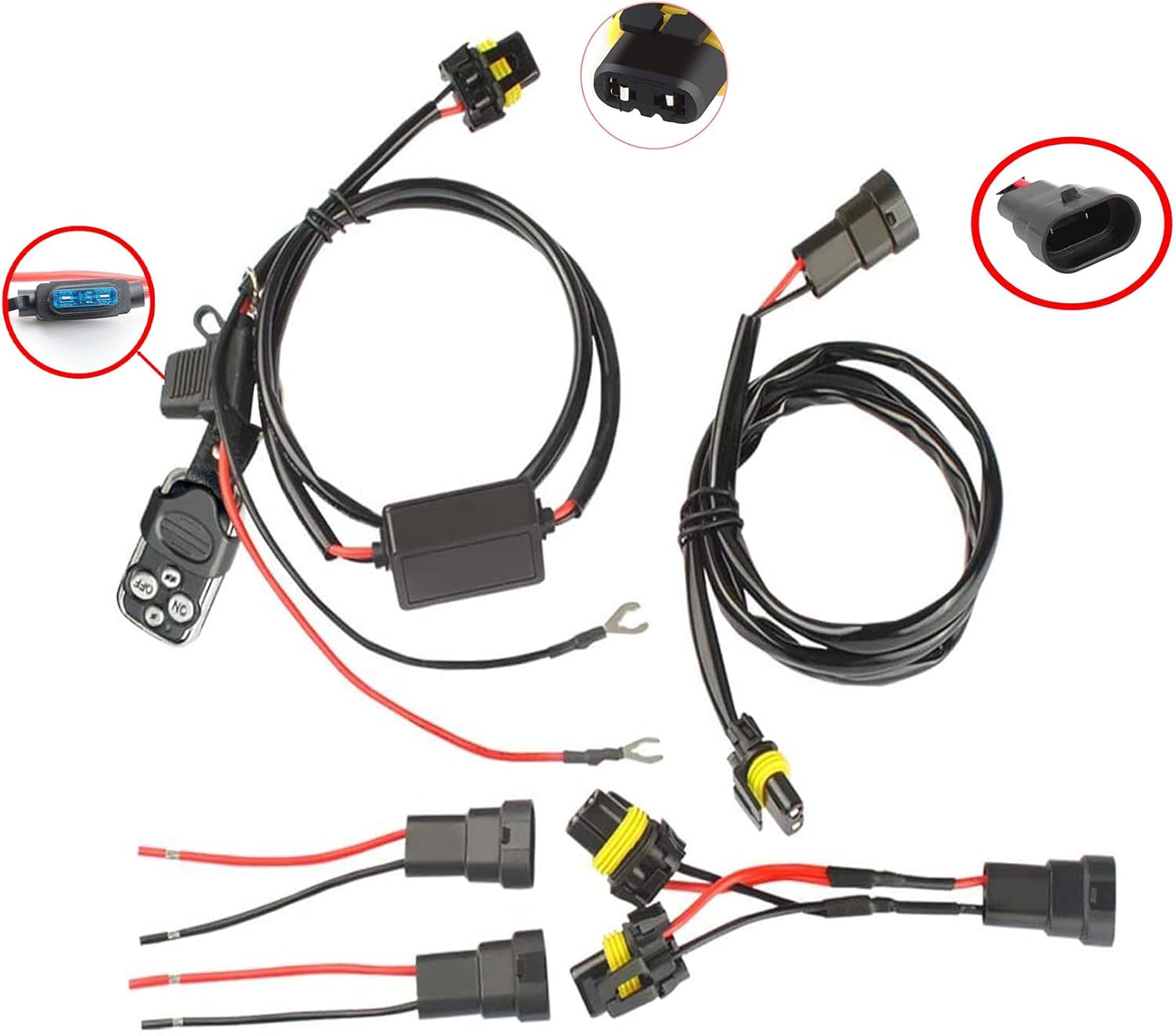 Wireless Remote Wiring Harness Kit for 12V LED Light Bar,Supports 1/2-Leads, 4 Modes (On/Off/Fast Strobe/Slow Strobe), 300W Max, 100ft Range - Fit Jeep/Truck/SUV, 12-Month Warranty